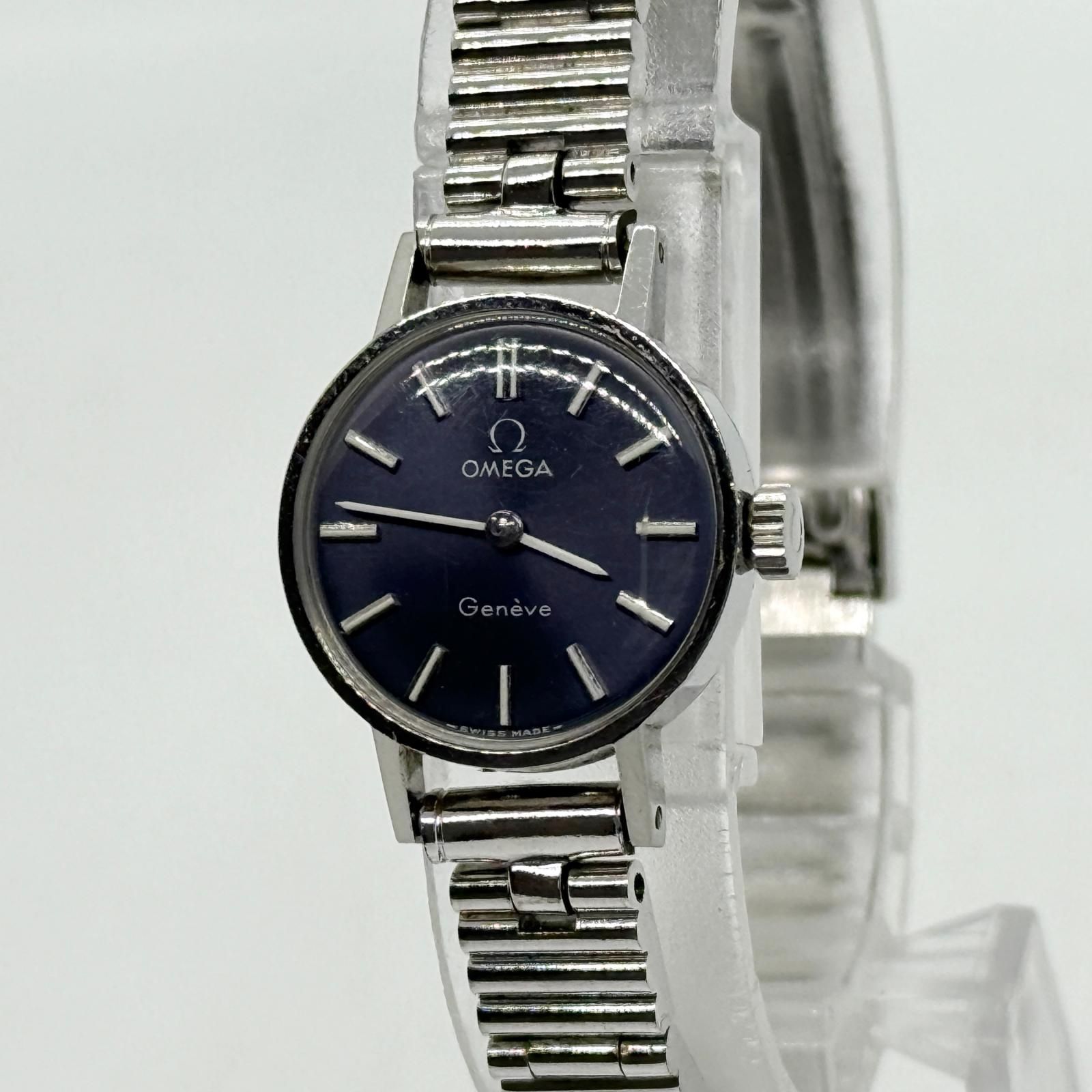 OMEGA オメガ Geneve ジュネーブ ブルー 手巻き レディース 腕時計 稼働品