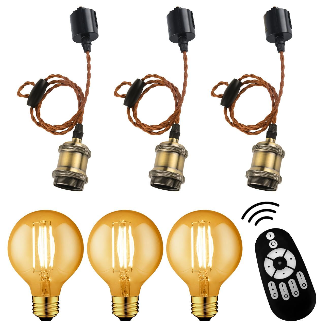 【新品】ペンダントライト E26口金 LED電球付き 調光調色 60W形相当(消費電力6W) 90%省エネ 遠隔操作 配線ダクトレール用 天井照明 吊り下げ コード付き 昼光色 昼白色 電球色 常夜灯 100cm調節可能 PSE認証済 リモコ f2139318