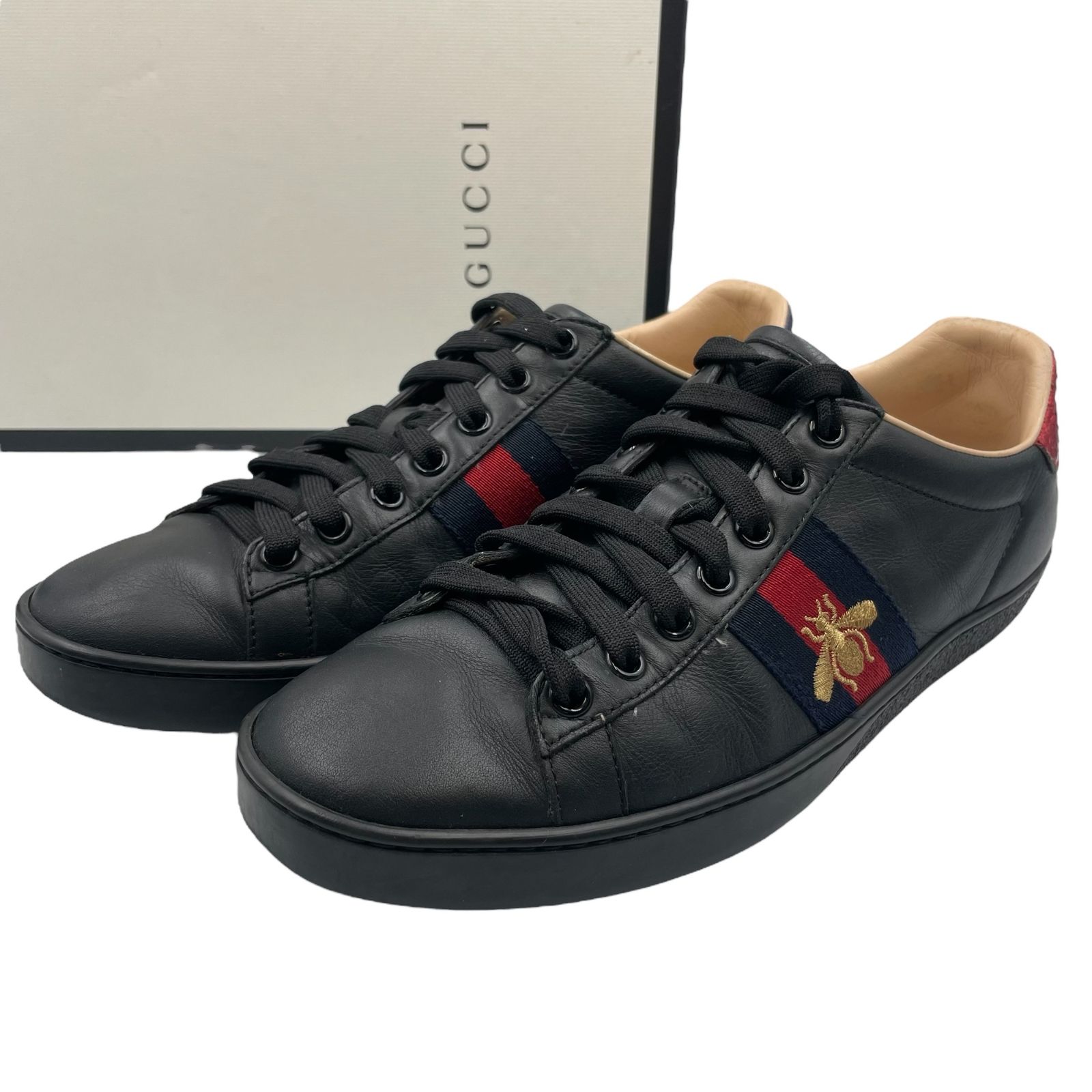 美品 GUCCI グッチ スニーカー レザー ビー刺繍 蜂 シェリーライン ブラック サイズ38 箱付き