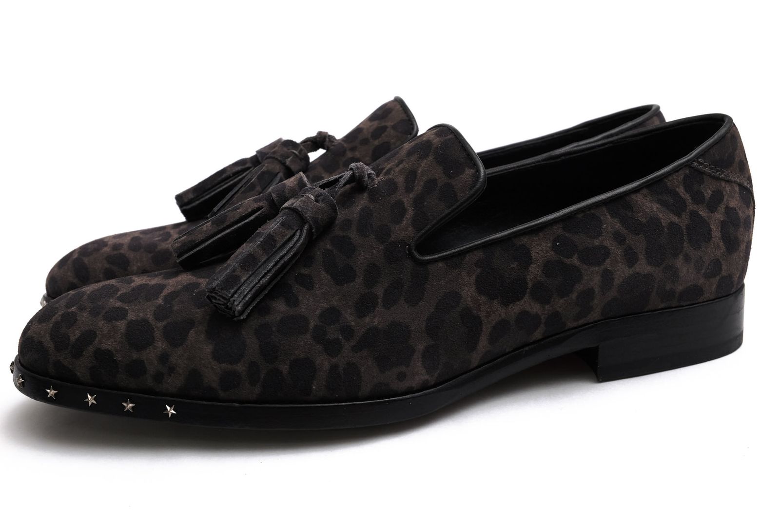 ジミーチュウ／Jimmy Choo タッセルローファー シューズ 靴 メンズ 男性 男性用 スエード スウェード レザー 革 本革 グレー 灰色 FOXLEY レオパード柄 スリッポン レザーソール マッケイ製法
