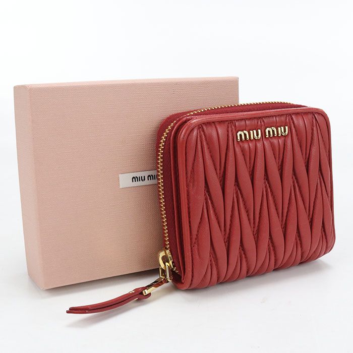MIUMIU(OUTLET) ミュウミュウ アウトレット コンパクトジップウォレット マテラッセ 二つ折り財布/ラムスキン【中古】 レディース