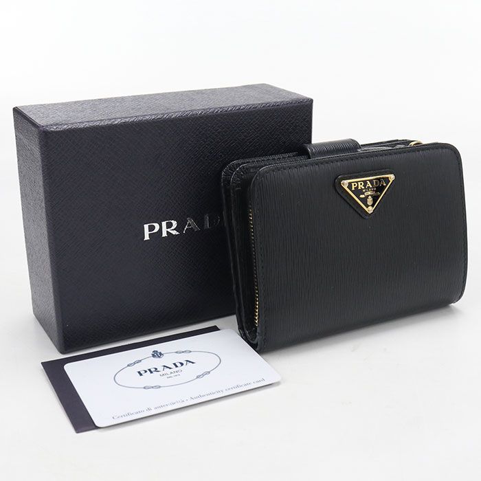 PRADA プラダ トライアングル レザー財布 ヴィッテロムーブ 1ML018 2DDU F0002 二つ折り財布 レザー【中古】 レディース