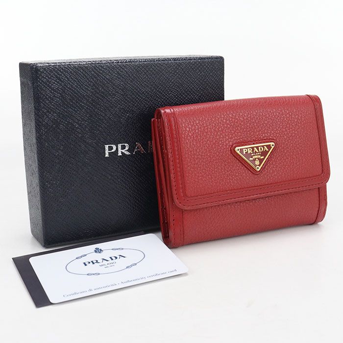 PRADA プラダ トライアングル レザー財布 ヴィッテロフェニックス 1MH523 2B16 F0011 二つ折り財布 カーフ【中古】 レディース