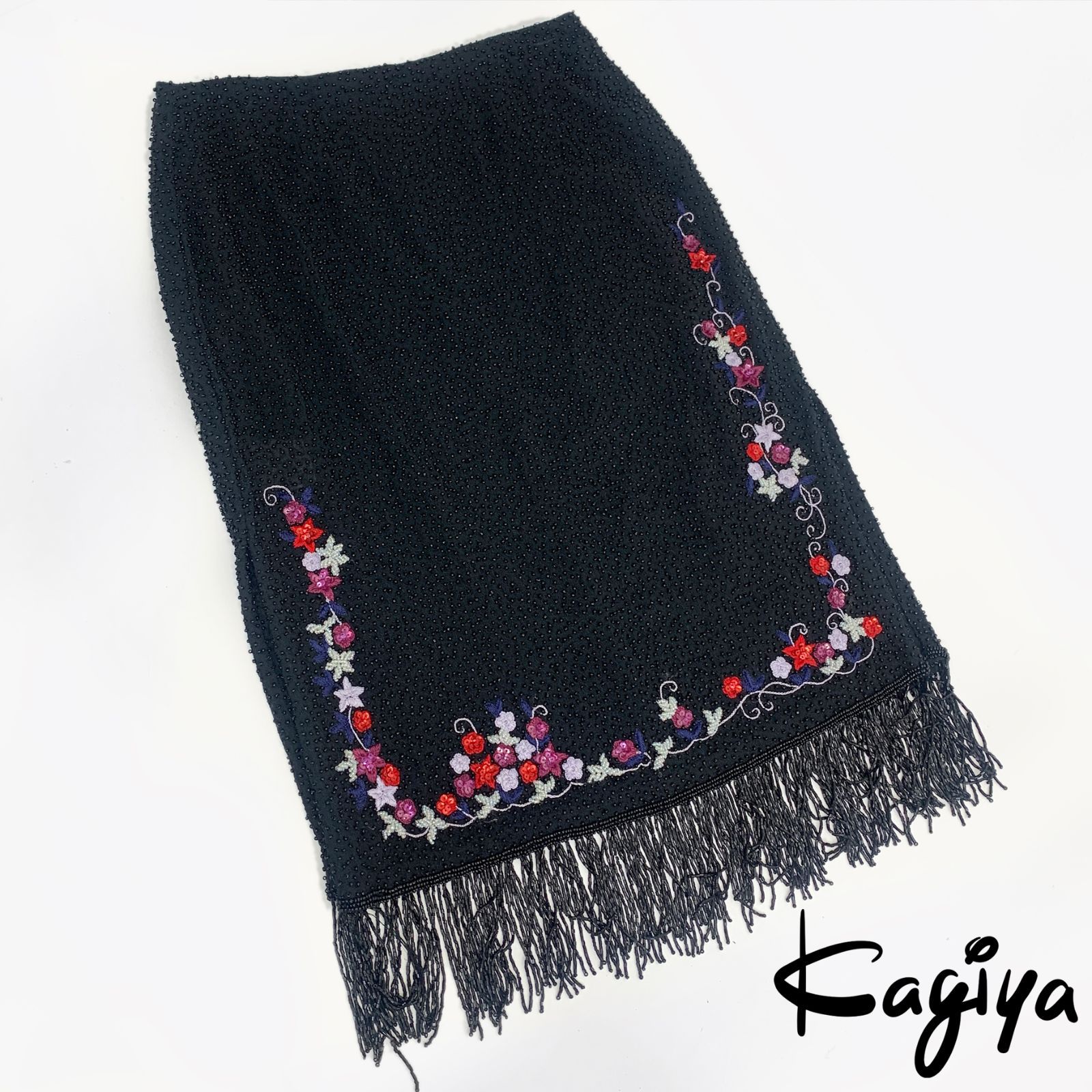 ARMANI アルマーニ PRÍVÉ プリヴェ 刺繍 ビーズ タイトスカート 38 フリンジ オートクチュール ライン