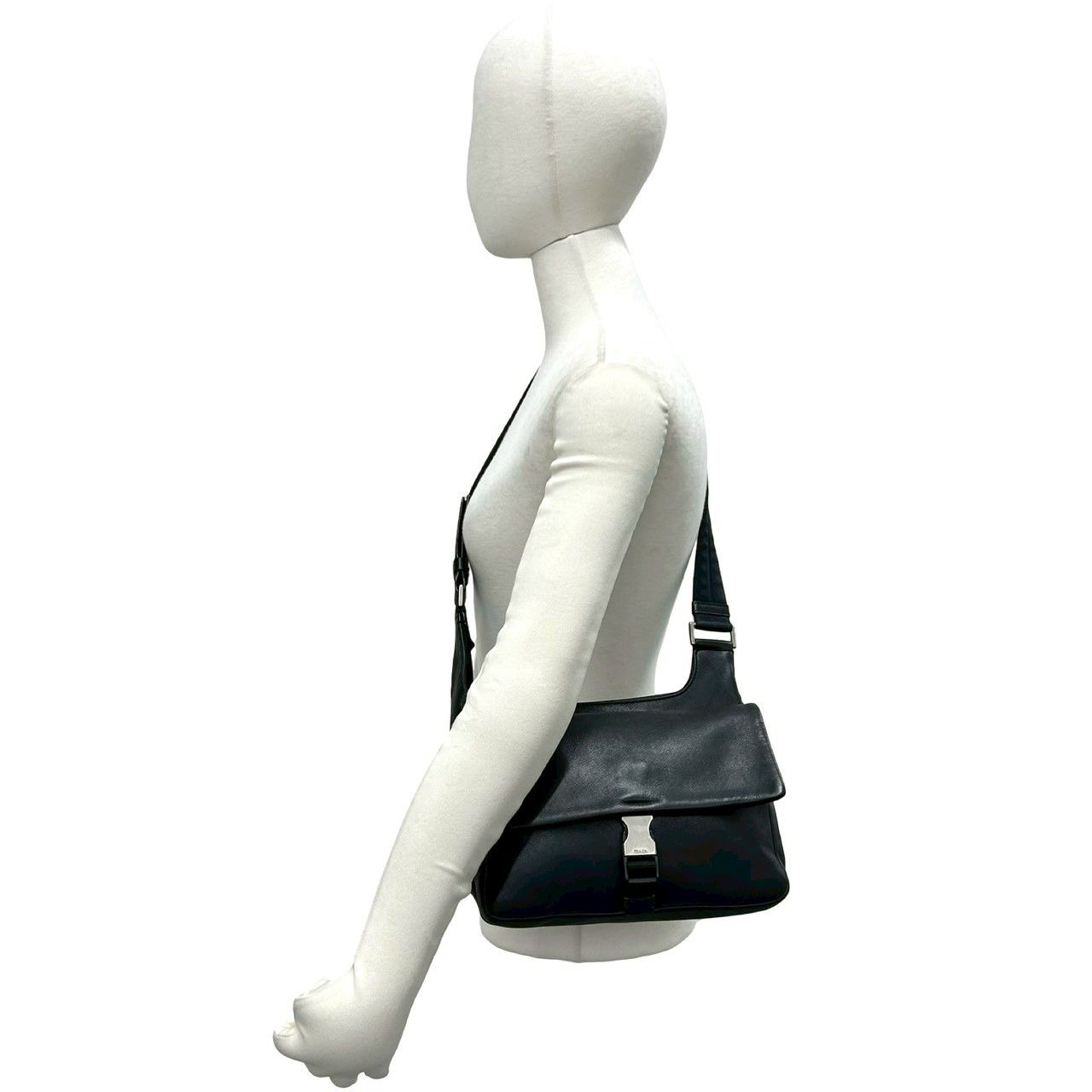 極 美品 PRADA プラダ ロゴ 金具 レザー 本革 ナイロン ショルダー 