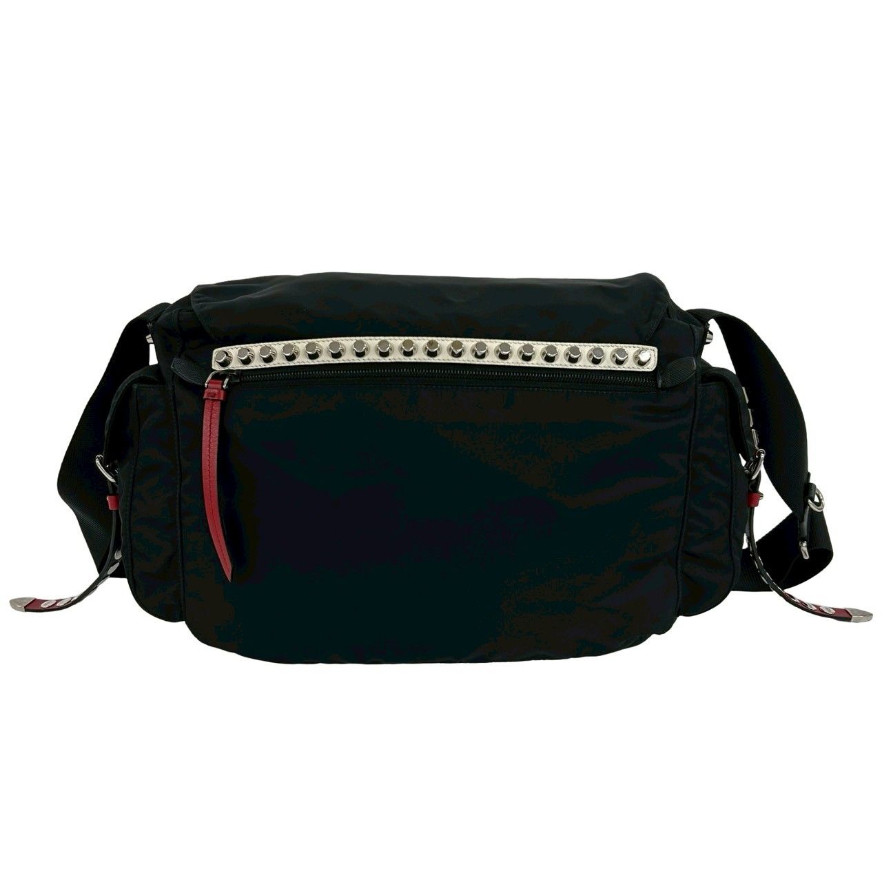 極 美品 PRADA プラダ 三角 ロゴ プレート 金具 スタッズ テスート 