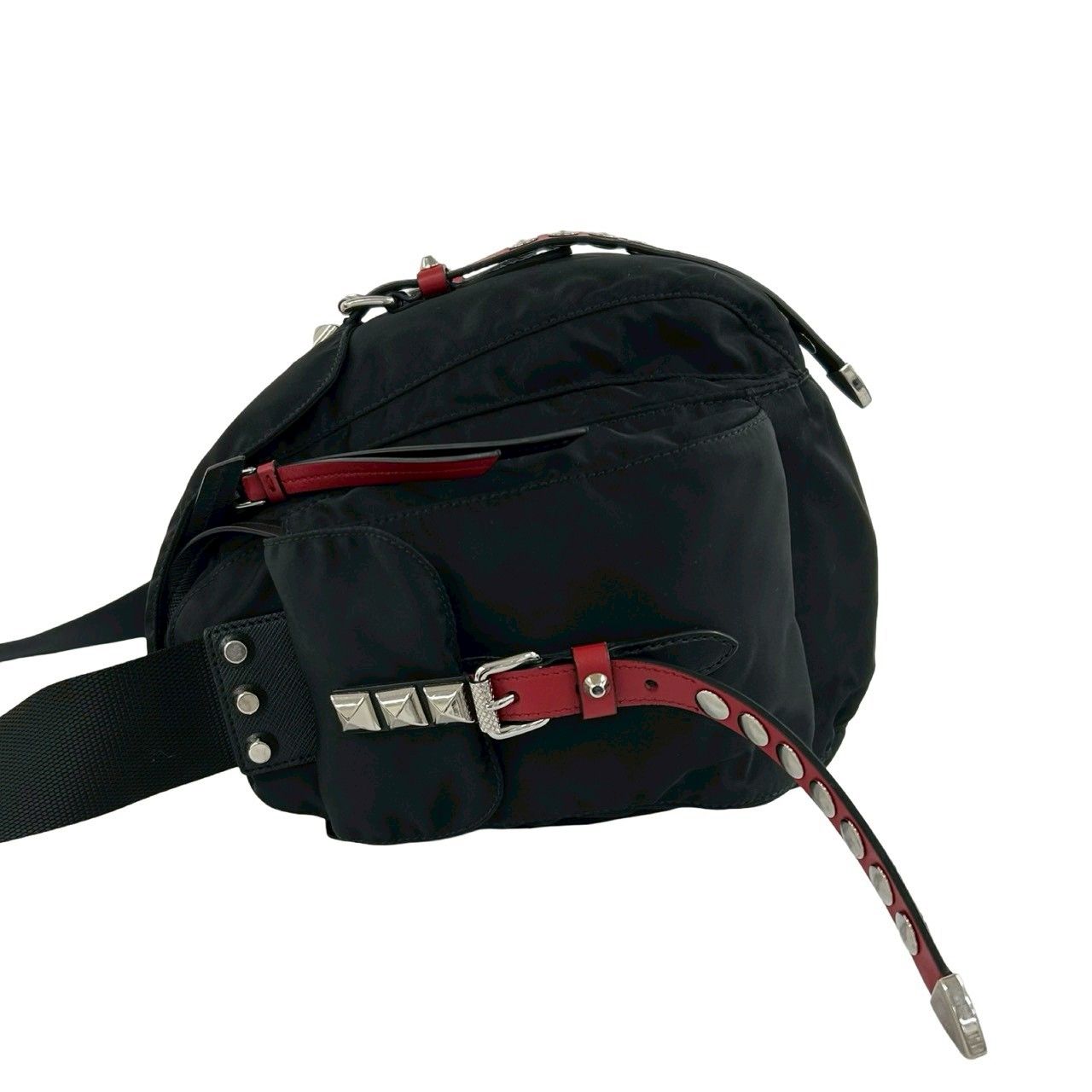極 美品 PRADA プラダ 三角 ロゴ プレート 金具 スタッズ テスート 