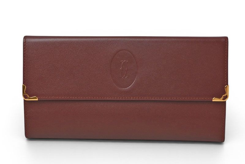 カルティエ 財布/三つ折り ヴィンテージ Cartier 長財布 マスト ドゥ カルティエ ボルドー がま口付【中古】