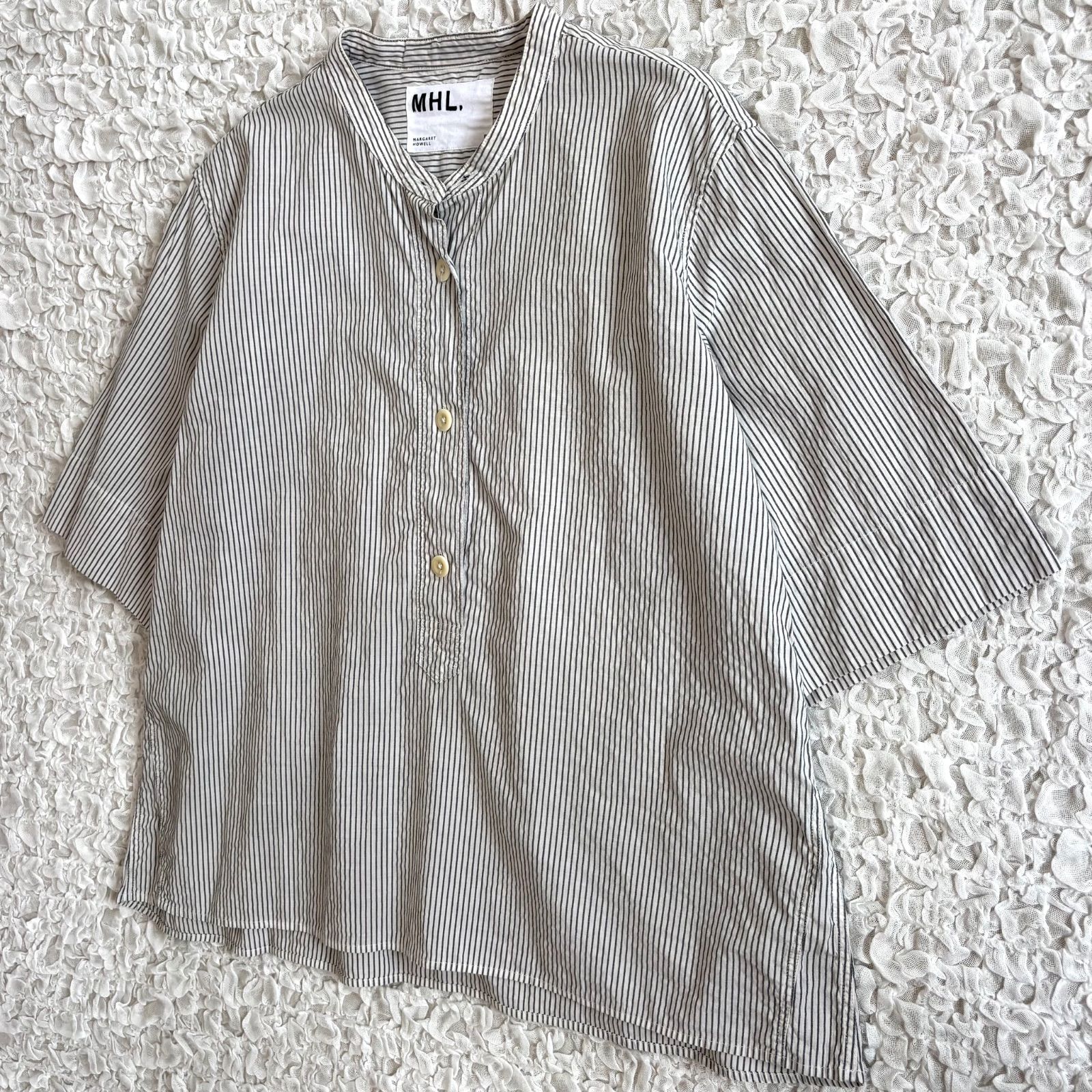 MHL. COTTON LINEN STRIPE S/S SHIRTS コットンリネン ストライプ