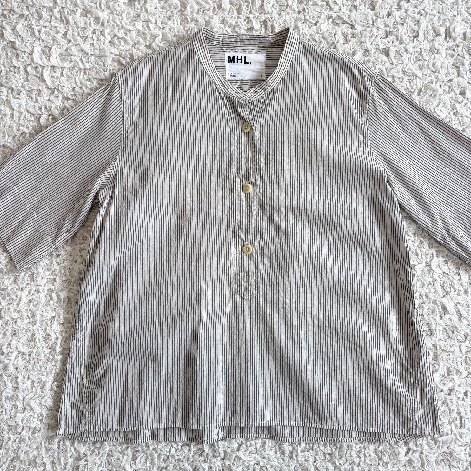 MHL. COTTON LINEN STRIPE S/S SHIRTS コットンリネン ストライプ
