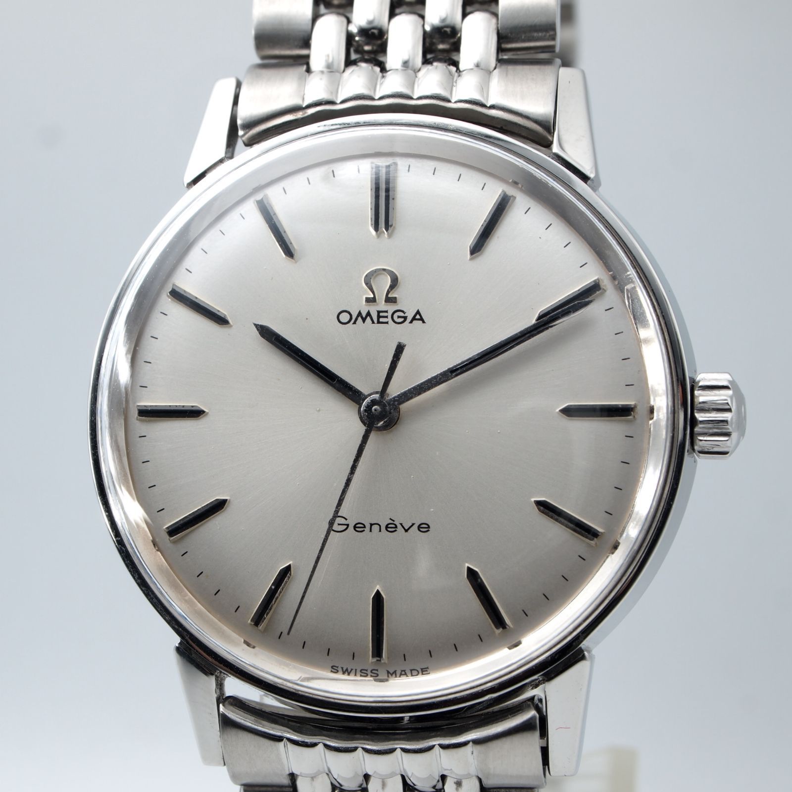 OH済 オメガ Geneve Silver 1969メンズ Cal.601 手巻き 純正ベルト付属 