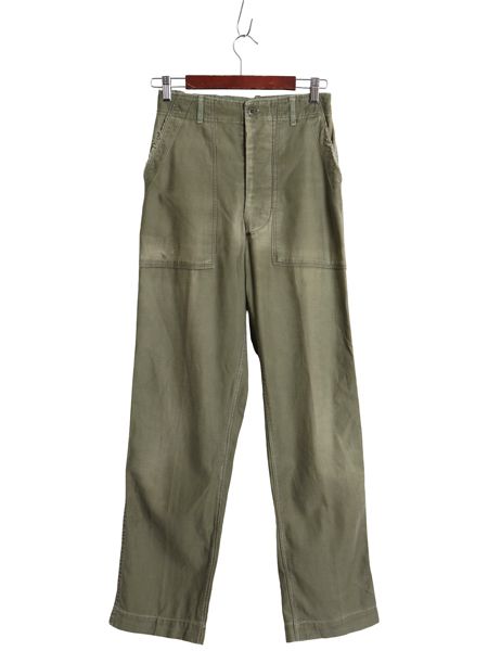 60s ★ 米軍実物 US ARMY コットン サテン ベイカー パンツ 実寸 28 31 程 ヴィンテージ アジャスター付き ファティーグ ユーティリティ 緑 お得なクーポン配布中!】 60s ☆ 米軍実物 US ARMY コットン サテン