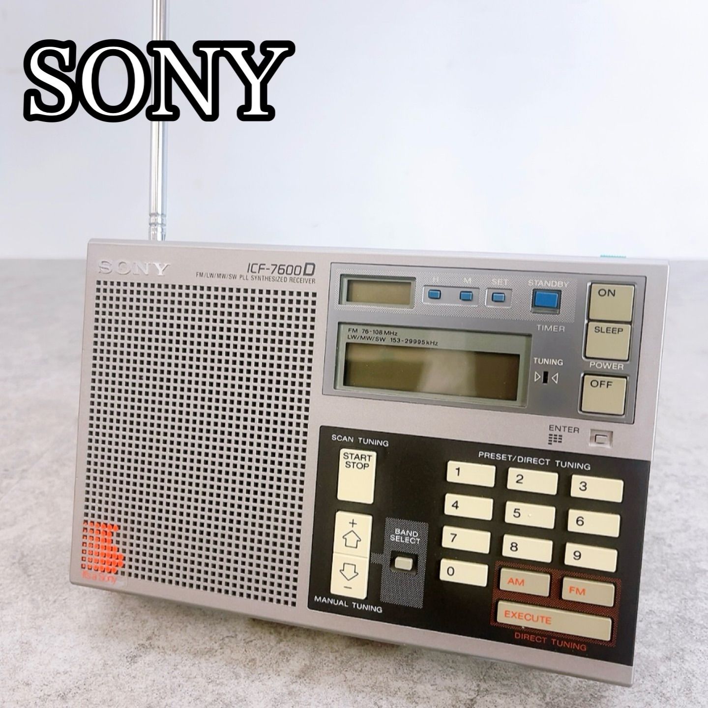 H-1675 SONY ICF-7600D FM/LW/MW/SW PLLシンセサイザーラジオ シルバー
