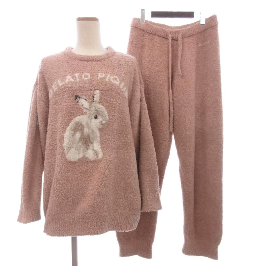 ジェラートピケ gelato pique ラビットジャガードプルオーバー ロングパンツ セットアップ ルームウェア パジャマ うさぎ ONESIZE ピンク