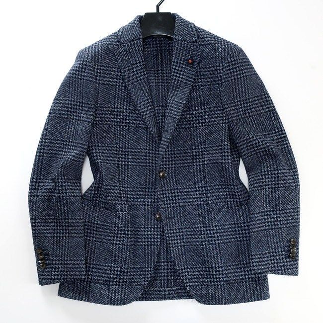 極美品 ラルディーニ LARDINI チェックジャケット/国内正規品 ネイビー 44（5739)agfjj