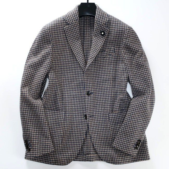 極美品 ラルディーニ LARDINI チェックジャケット/JN903AQ ネイビー×ブラウン 48（5735)aidac