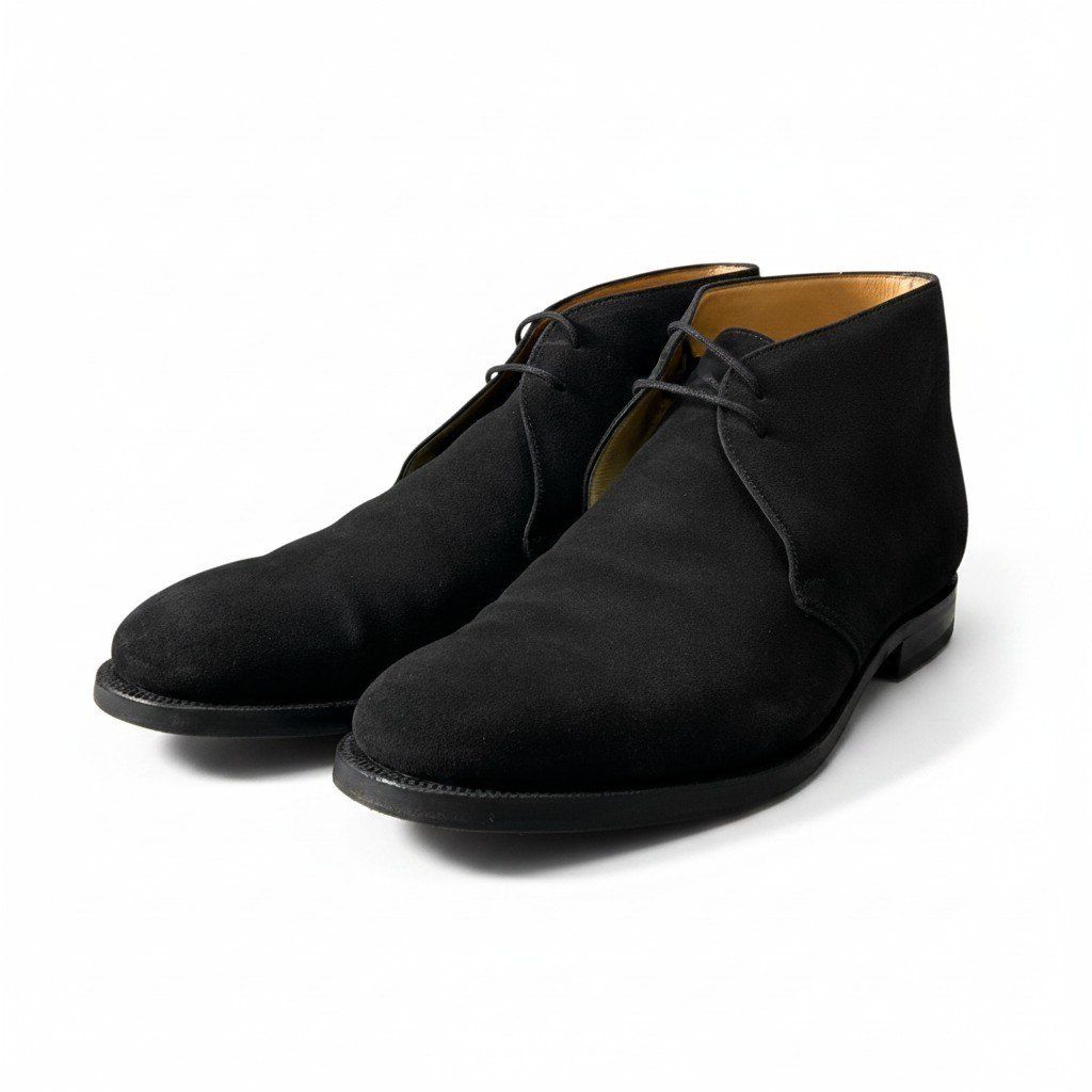 2f10【美品】 CROCKETT & JONES クロケットアンドジョーンズ CHERTSEY チャートシー プレーントゥ チャッカブーツ スウェードレザー シューズ サイズ9 ブラック メンズ 紳士靴u02t