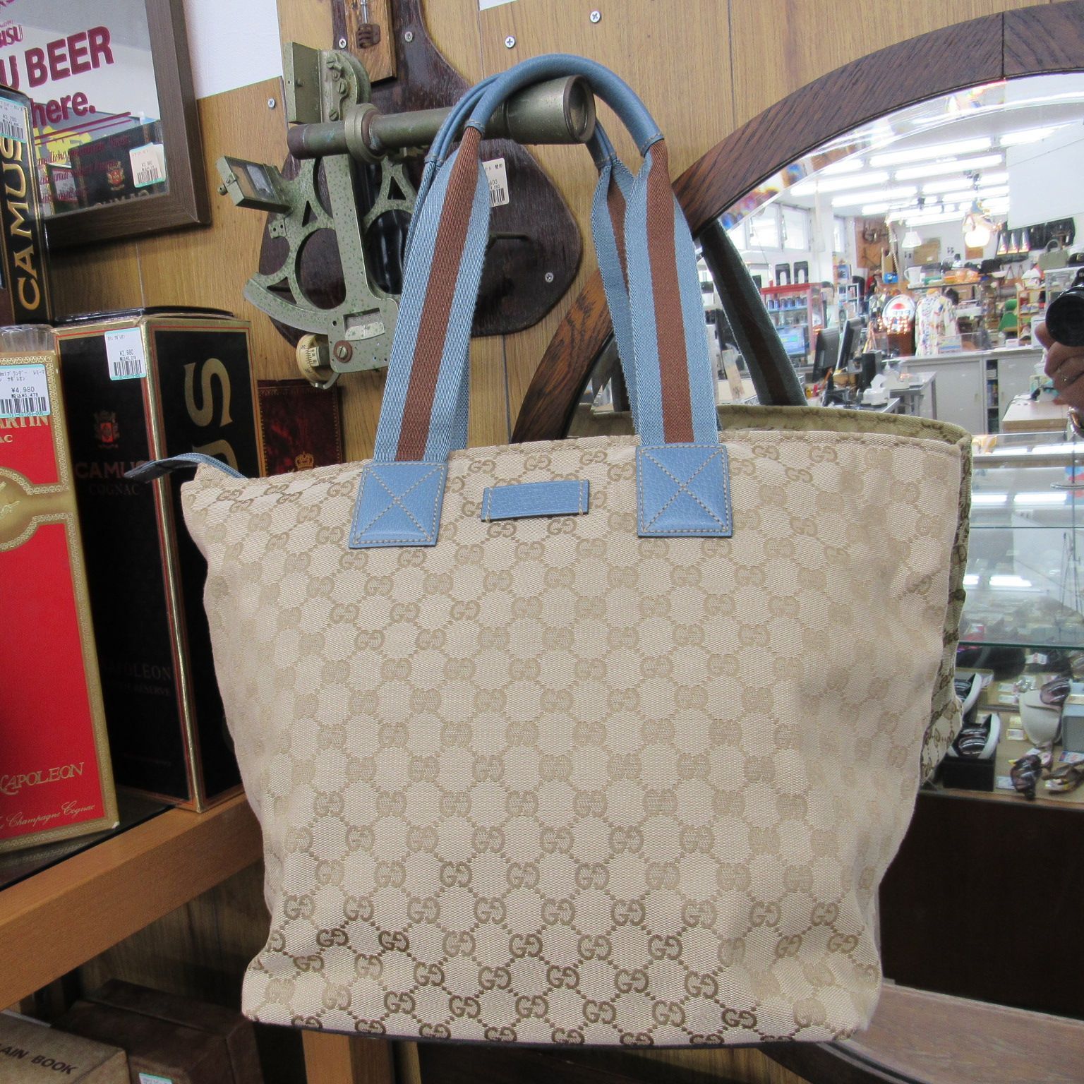 グッチ GUCCI トートバッグ シェリーライン ブルー 大き目 容量