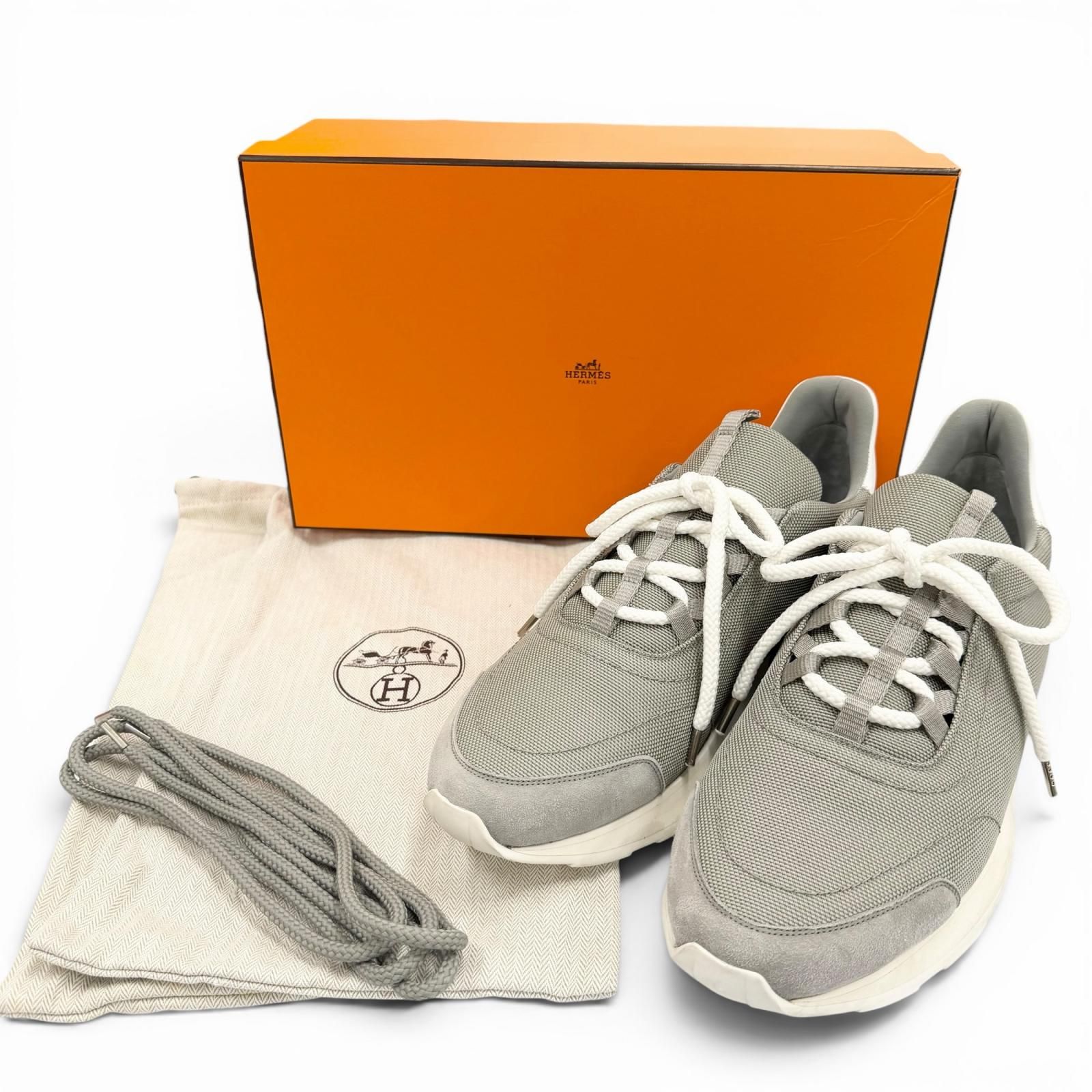 美品▽HERMES エルメス マイルス ナイロン レザー スウェード 異素材 