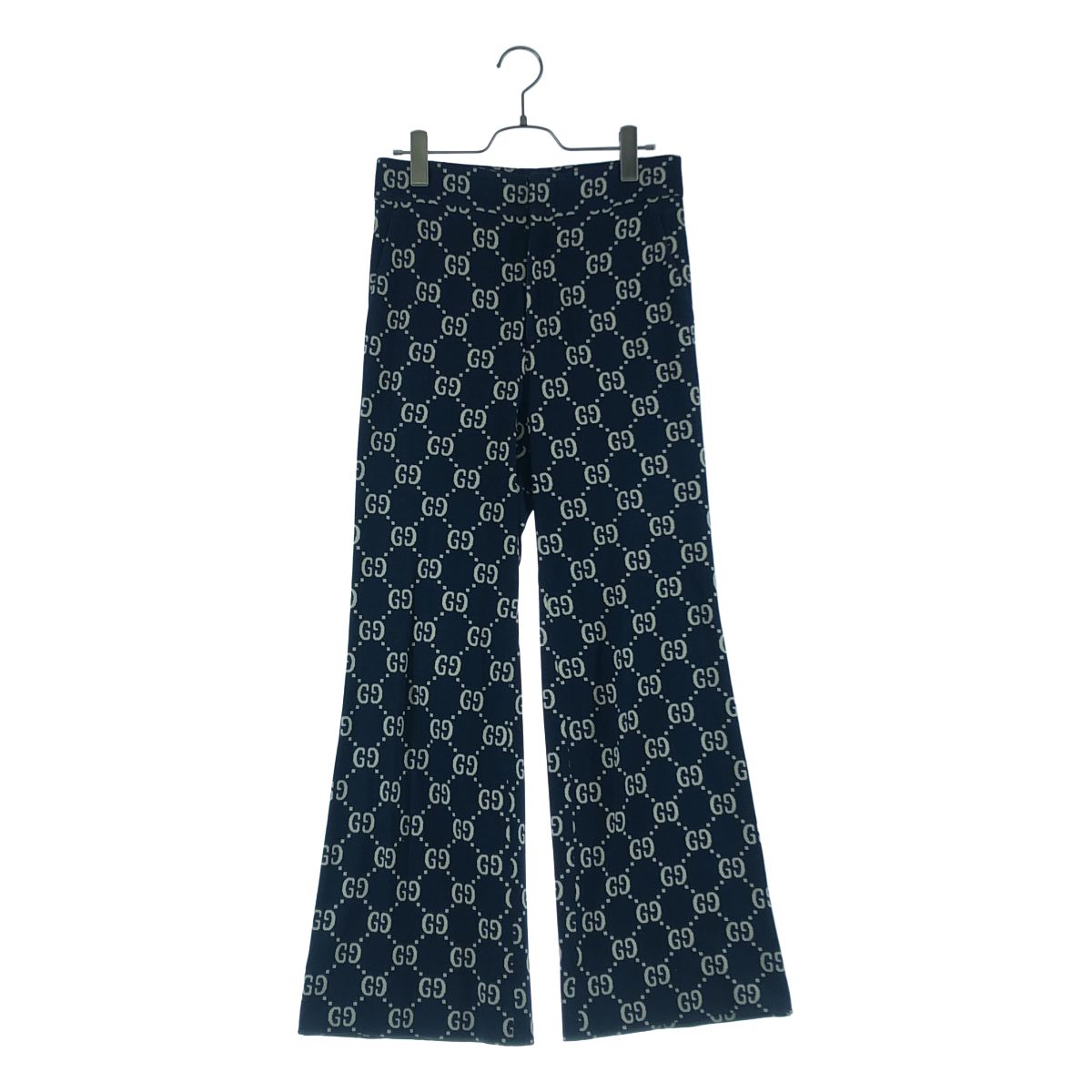GUCCI / グッチ | 2018AW | コットン GG ロゴ 総柄 サイドライン パンツ | 40 | ネイビー/ベージュ系 | レディース 28,101円