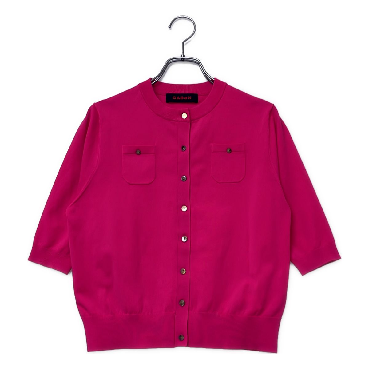 【美品】 CABaN / キャバン | ファインポリエステル ハーフスリーブポケットカーディガン | S | ピンク | レディース