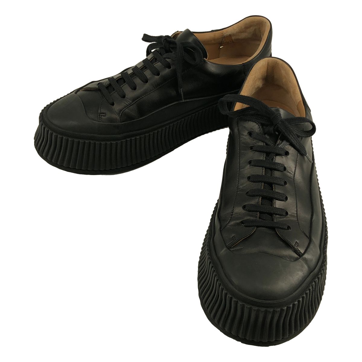 【美品】 JIL SANDER / ジルサンダー | レザー プラットフォーム スニーカー | 42 | ブラック | メンズ