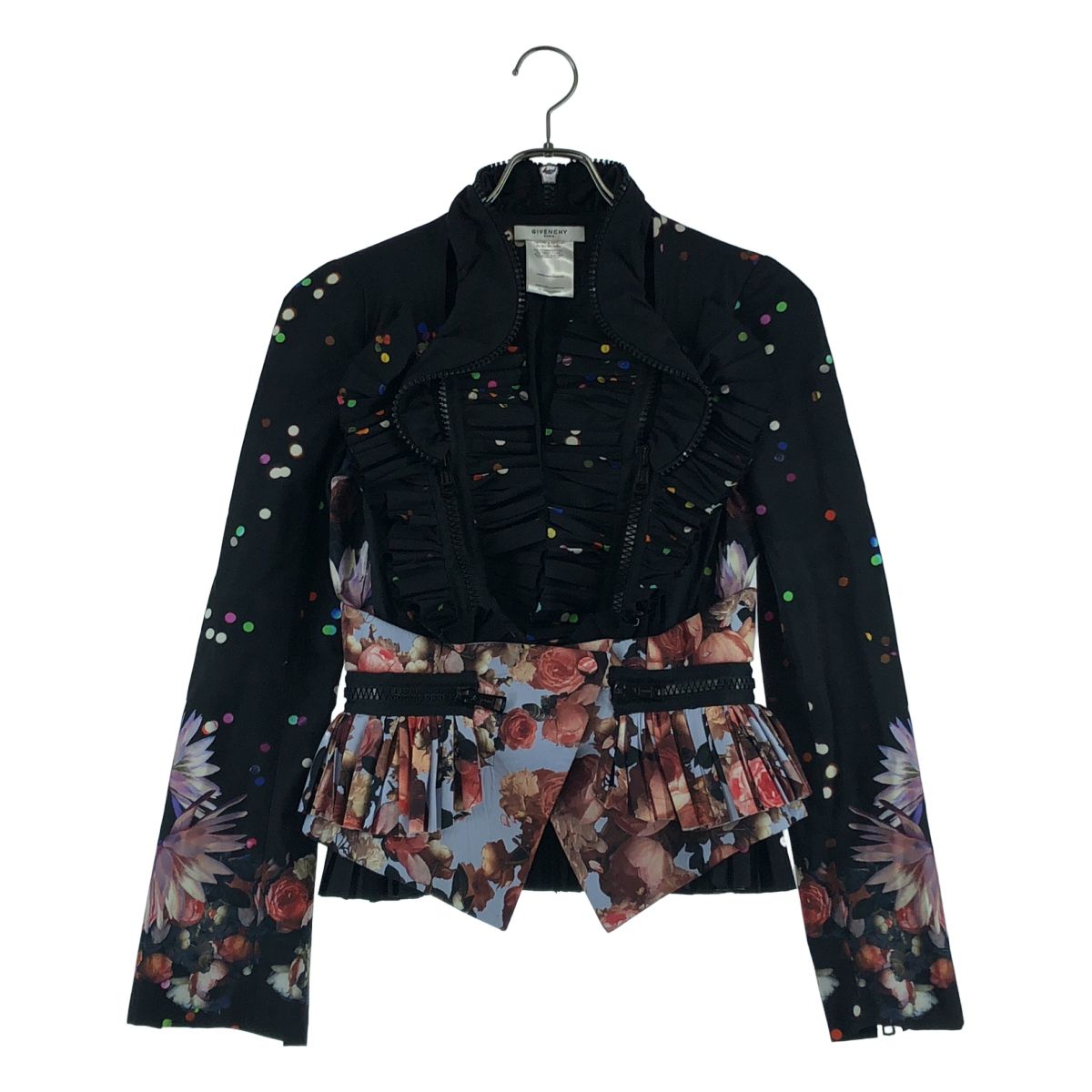 【美品】 GIVENCHY / ジバンシィ | ジップ プリント切替 ギャザージャケット | ブラック | レディース