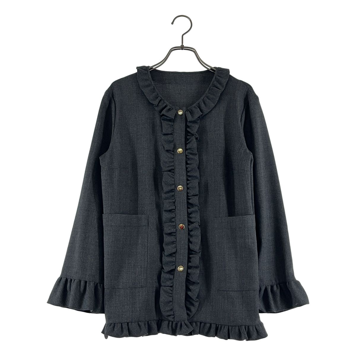MARNI / マルニ | ウール混 ノーカラー フリルシャツ | 38 | グレー | レディース