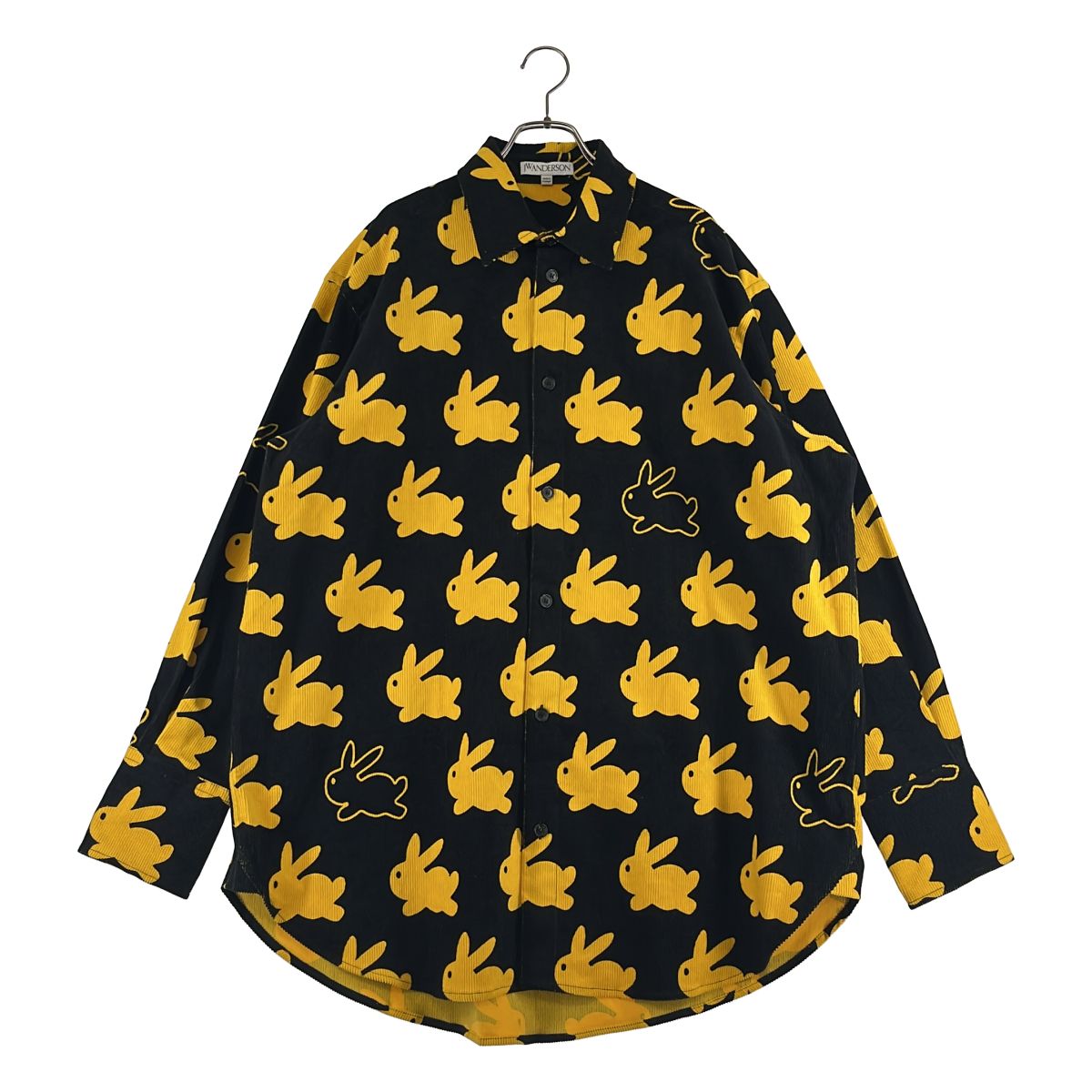 JW Anderson / ジェイダブルアンダーソン | バニー 総柄 コーデュロイ ロングシャツ | S | ブラック/イエロー | メンズ