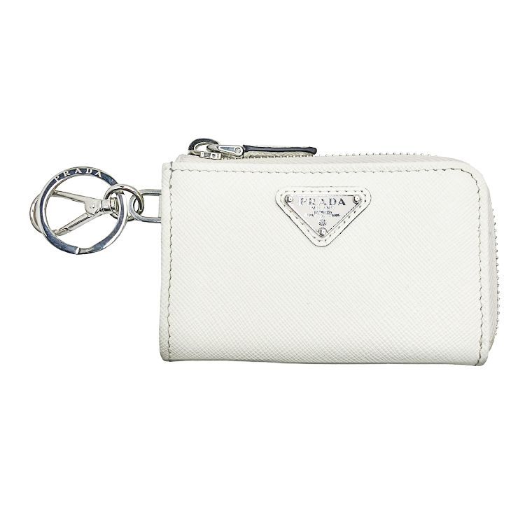 PRADA プラダ サフィアーノレザー ミニポーチ キーチェーン チャーム 2TT085_2AHF_F0009 ポーチ レザー ホワイト シルバー金具 メンズ