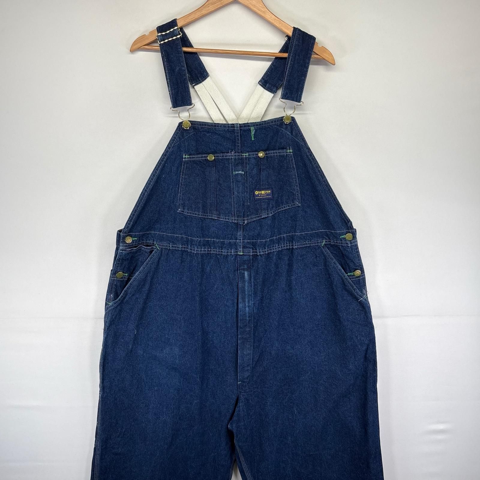 古着 80's/80年代 ヴィンテージ オシュコシュ OshKosh USA製 デニム オーバーオール ジップ ワンポイントロゴ 48x30 ブルー系 メンズ