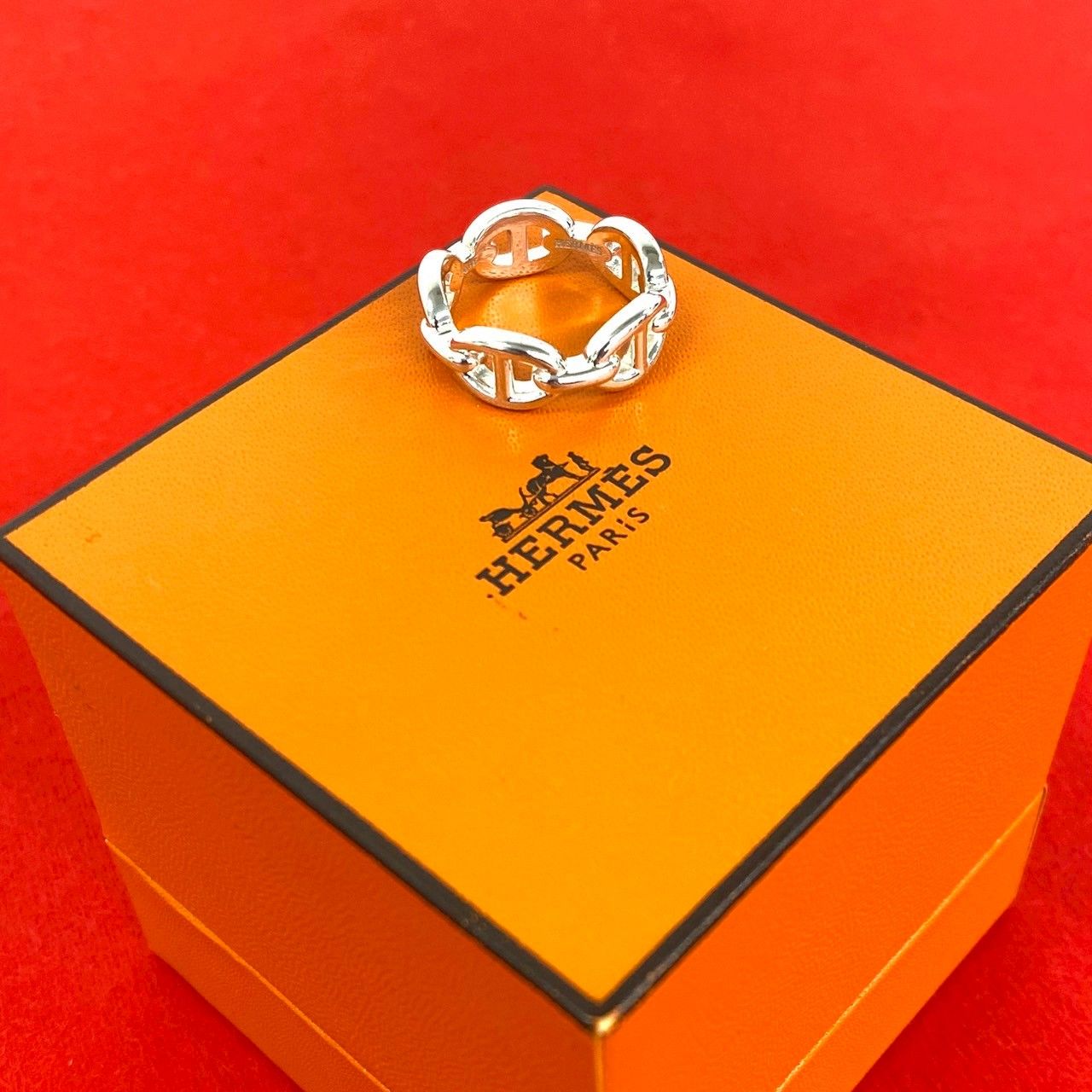 極 美品 箱付き HERMES エルメス シェーヌダンクル アンシェネ リング シルバー925 指輪 12号 アクセサリー シルバー 35040