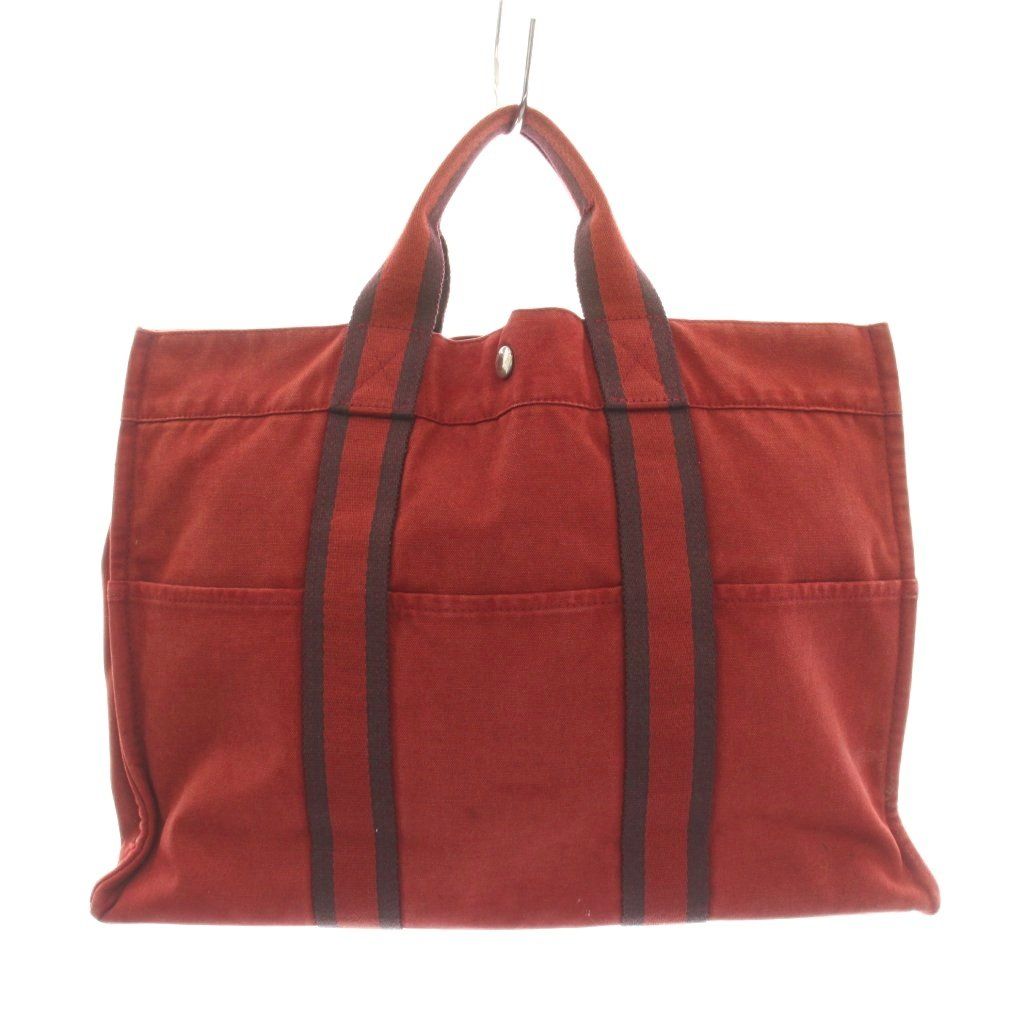 エルメス HERMES エールラインMM トートバッグ キャンバス 赤 ボルドー /YM ■OH