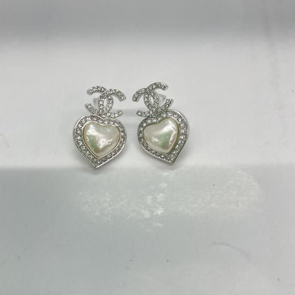 【中古】CHANEL ピアス ココマーク ハートラインストーン シルバー シャネル[91]