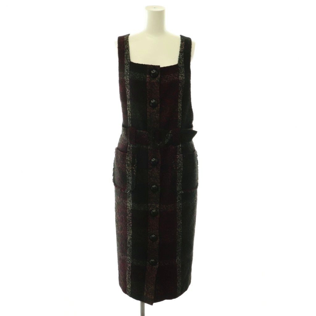 ブルーレーベルクレストブリッジ BLUE LABEL CRESTBRIDGE ミスティクレストブリッジ チェック柄ツイードジャンパースカート ワンピース 38 黒 ブラック マルチカラー /CX ■OS