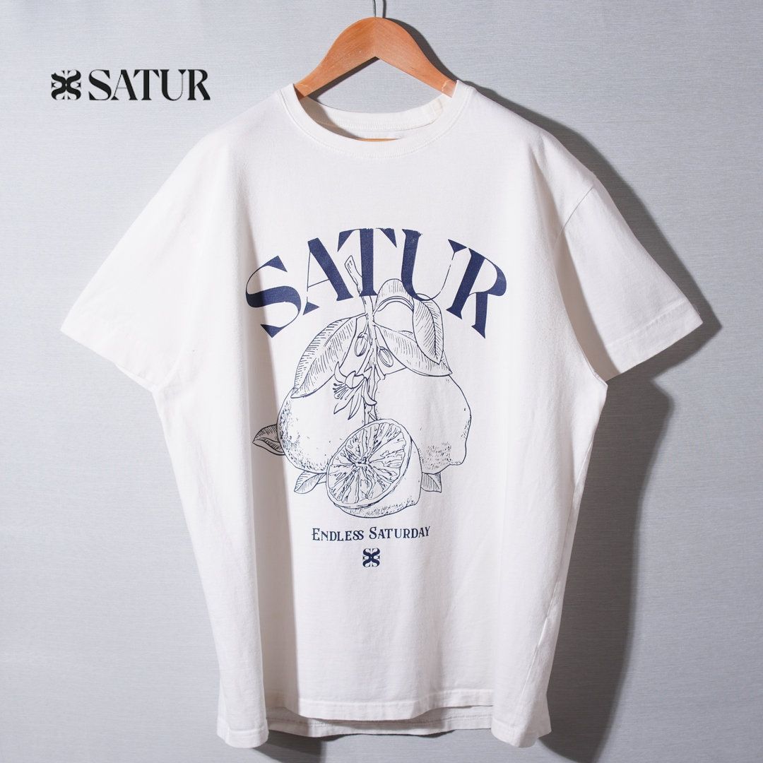 SATUR セター Tシャツ L 大きめ ホワイト プリント 韓国 KOREA 