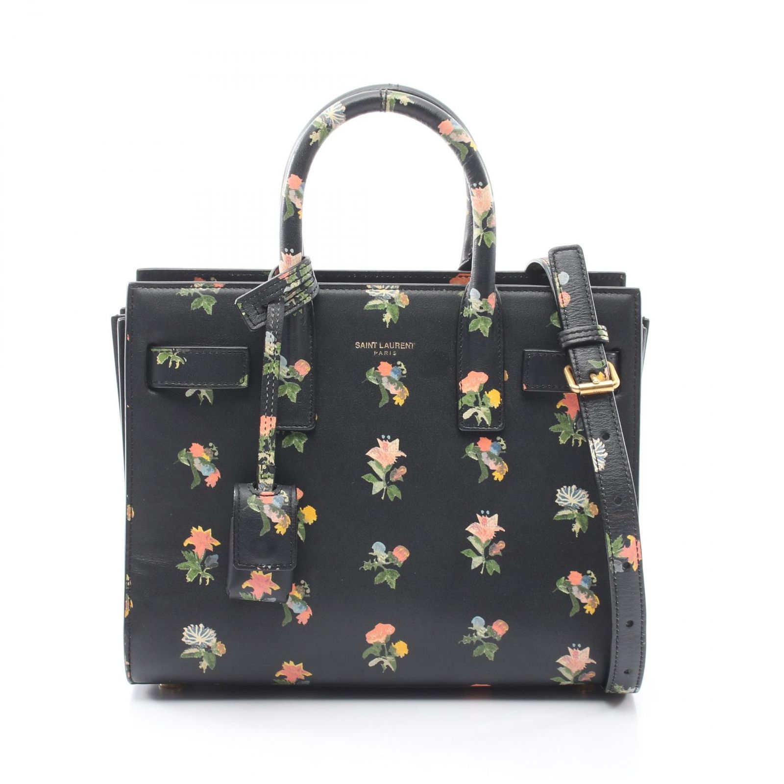 サンローランパリ SAINT LAURENT PARIS ハンドバッグ サック ド ジュール ナノ フラワープリント 2WAY ブラック/フラワープリント レザー サック・ド・ジュール ナノ