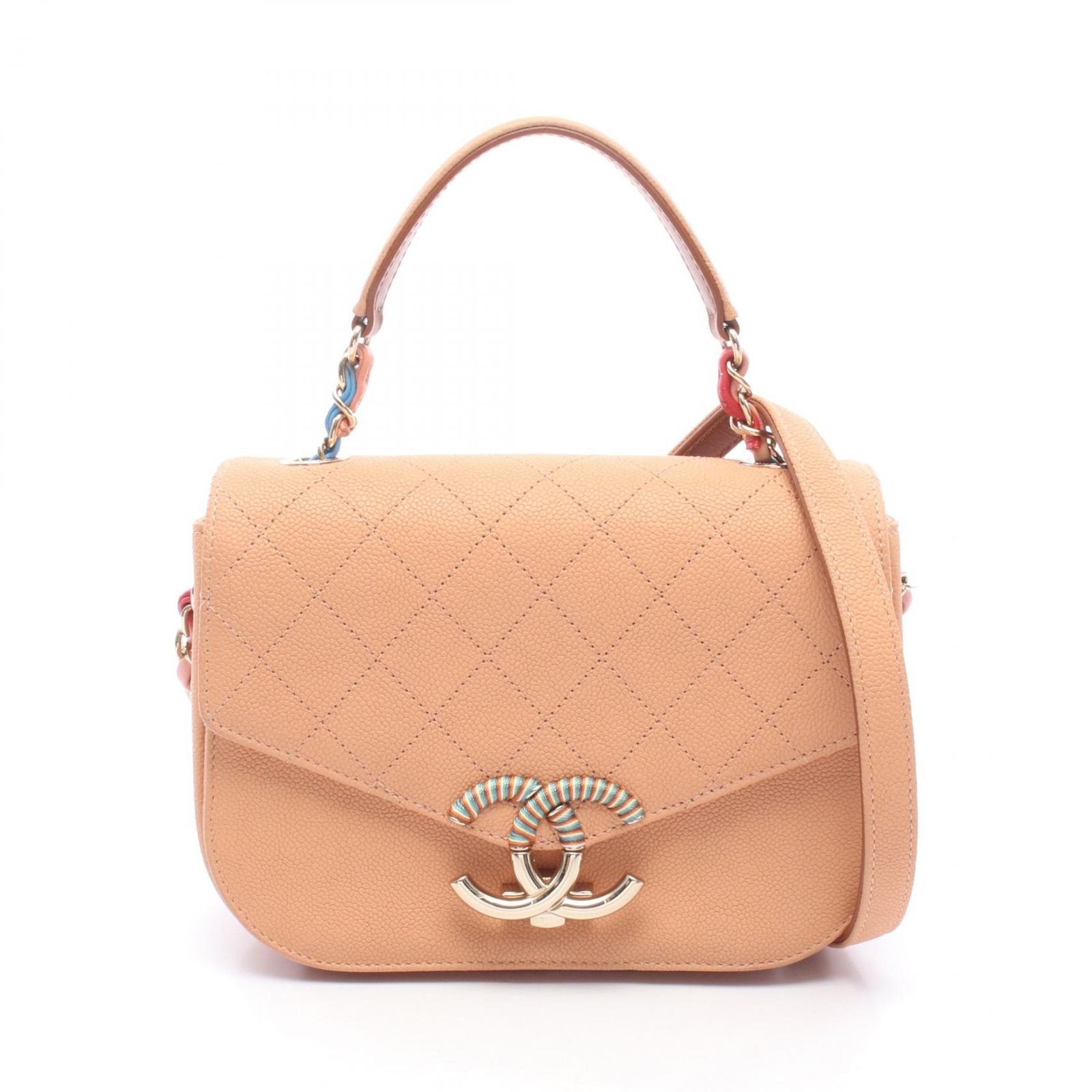 シャネル CHANEL ショルダーバッグ マトラッセ ハーフココ ベージュ キャビアスキン(グレインドカーフ) レザー マトラッセ ハーフココ チェーンショルダー レディース