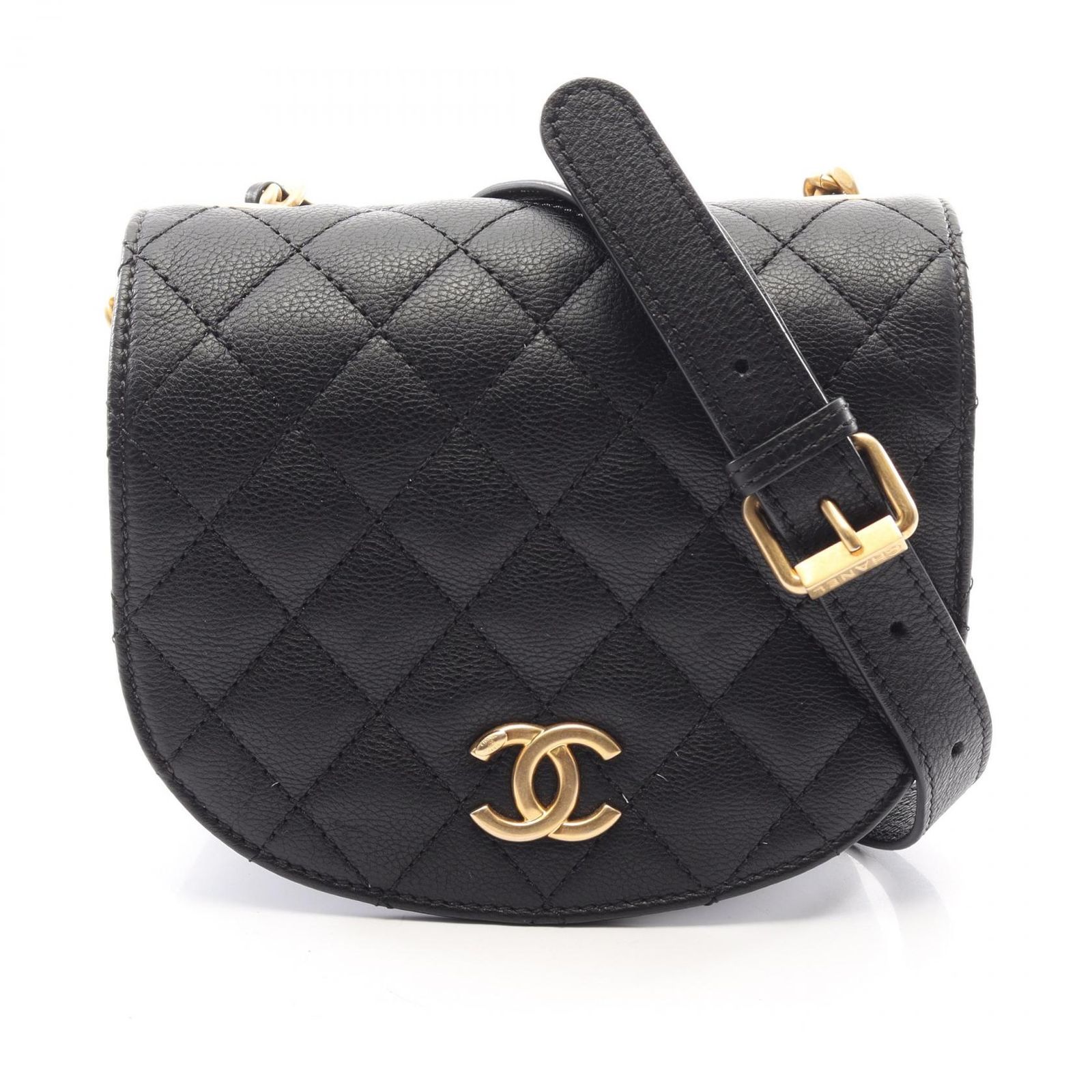 シャネル CHANEL ショルダーバッグ マトラッセ スモールフラップ ブラック カーフ（牛革） マトラッセ スモールフラップ チェーンショルダー レディース Used A