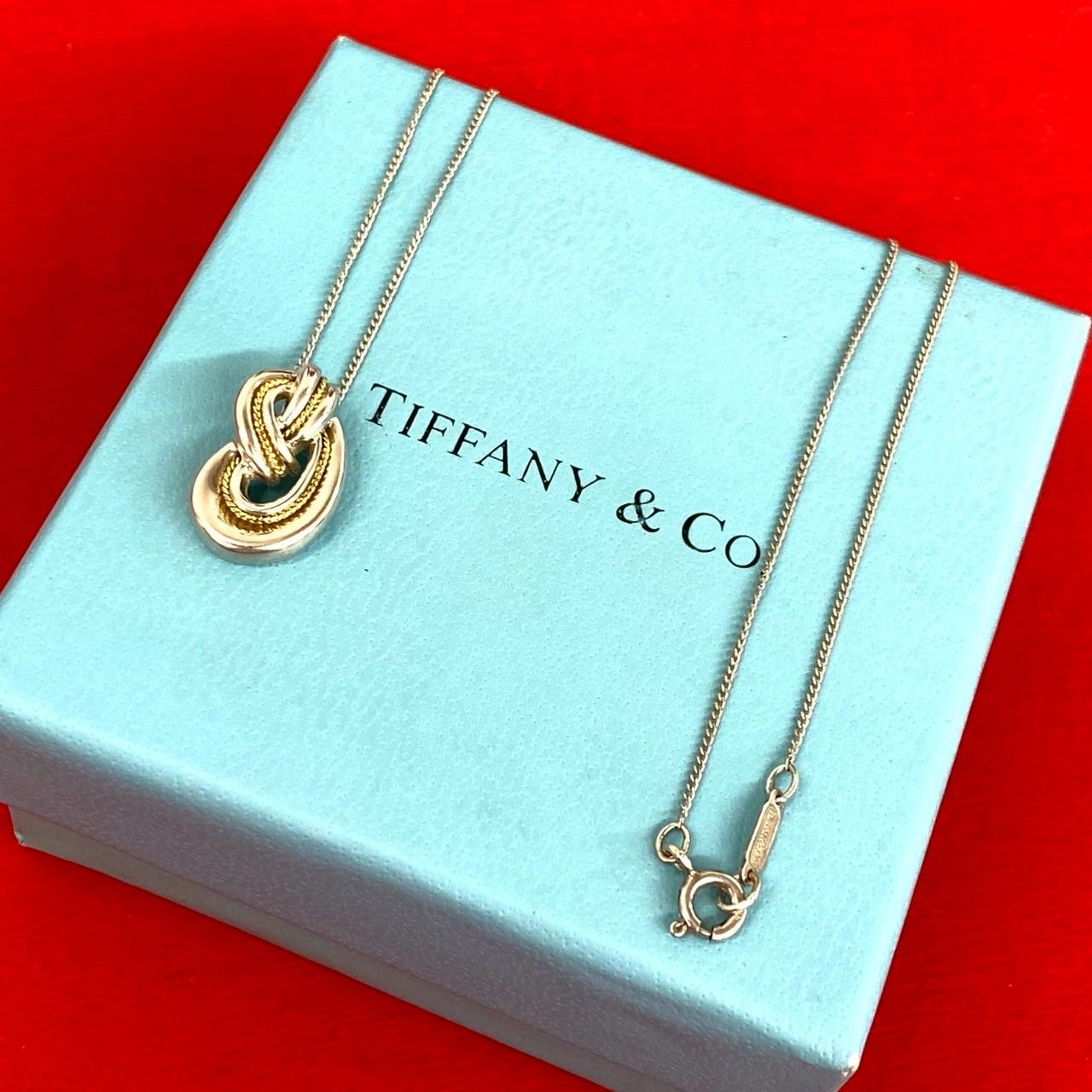 極 美品 TIFFANY&Co. ティファニー ヴィンテージ ツイスト ノット ネックレス シルバー925 K18 ペンダント シルバー ゴールド 91194