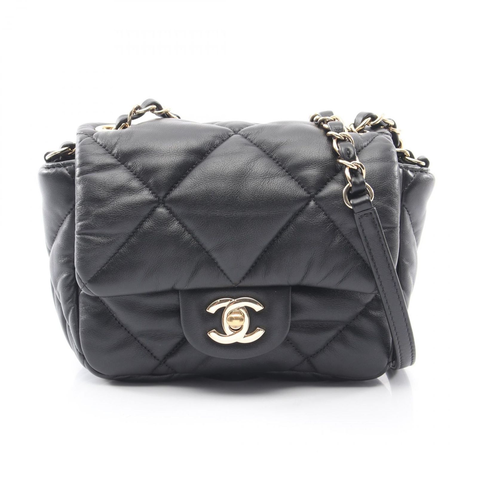 シャネル CHANEL ショルダーバッグ マトラッセ ブラック ラムスキン（羊革） マトラッセ ミニフラップ チェーンショルダー レディース Used A