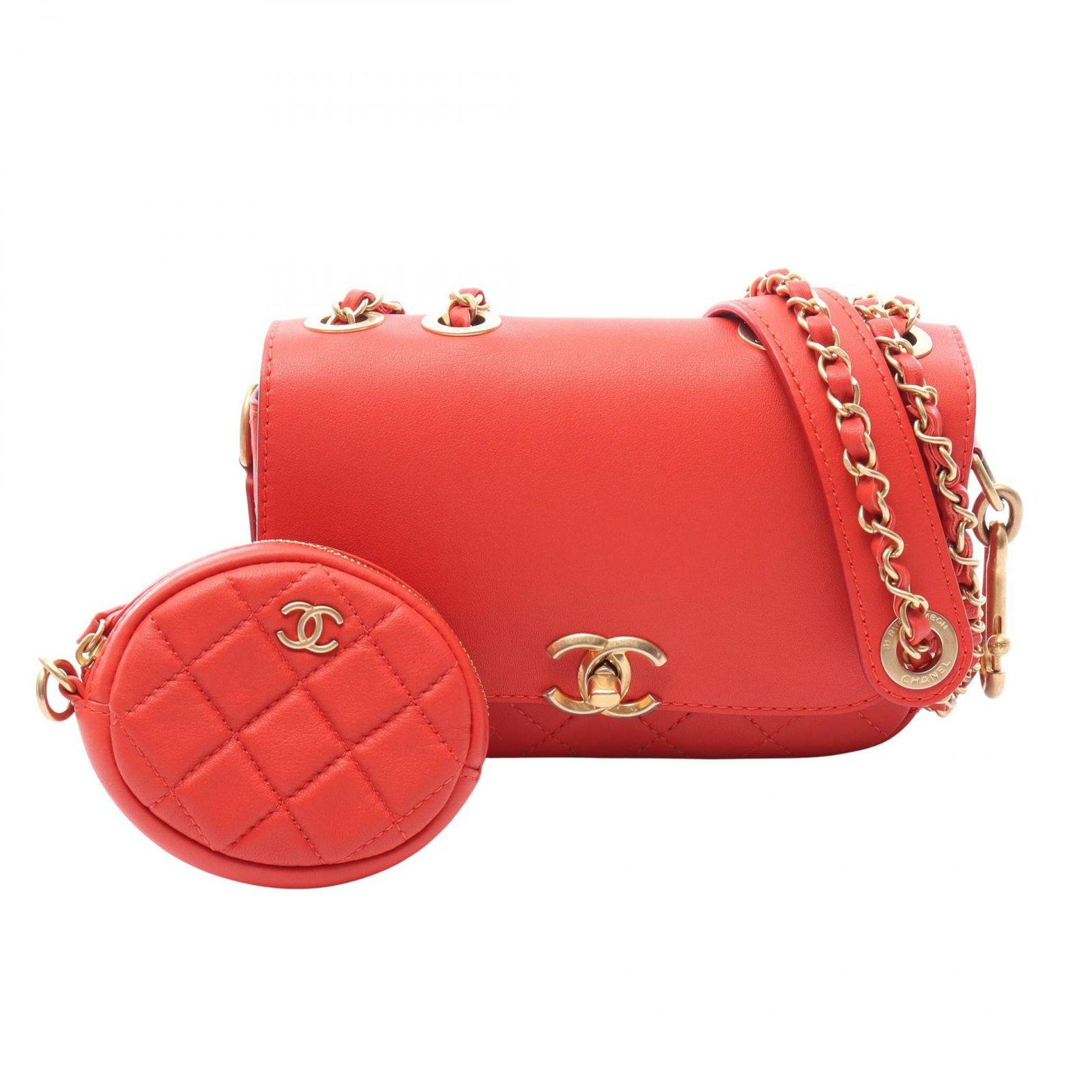 シャネル CHANEL ショルダーバッグ マトラッセ オレンジ ラムスキン（羊革） マトラッセ ミニ チェーンショルダー レディース Used A