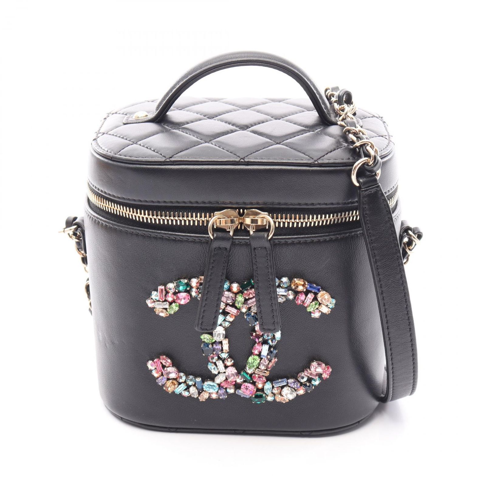シャネル CHANEL ショルダーバッグ クリスタルマニア マトラッセ ココマーク バニティ 2WAY ブラック ラムスキン（羊革） マトラッセ バニティ クリスタルココ 2wayチェーンショルダー