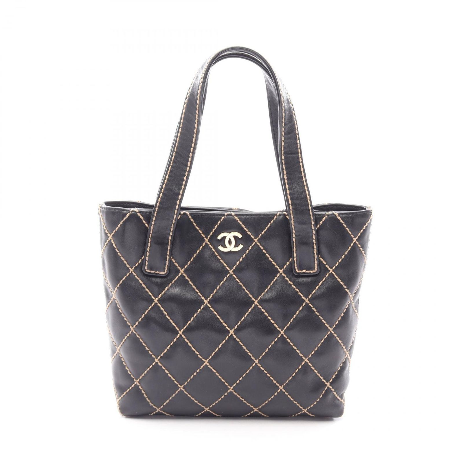 シャネル CHANEL トートバッグ ワイルドステッチ ブラック レザー ワイルドステッチ トートバッグ レディース Used B