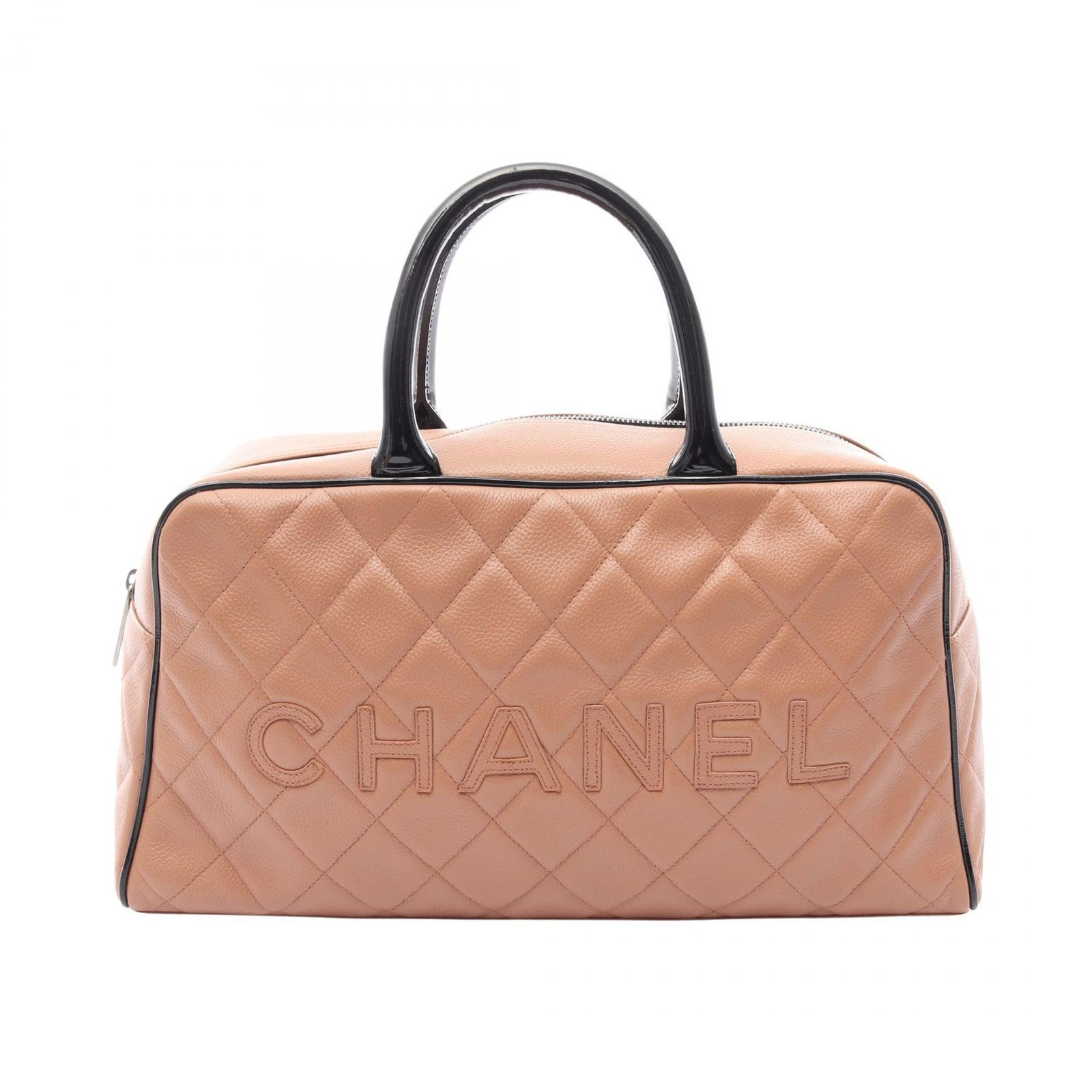 シャネル CHANEL トートバッグ マトラッセ ボーリングバッグ ブラウンベージュ/ブラック キャビアスキン(グレインドカーフ) パテントレザー マトラッセ ボーリングバッグ