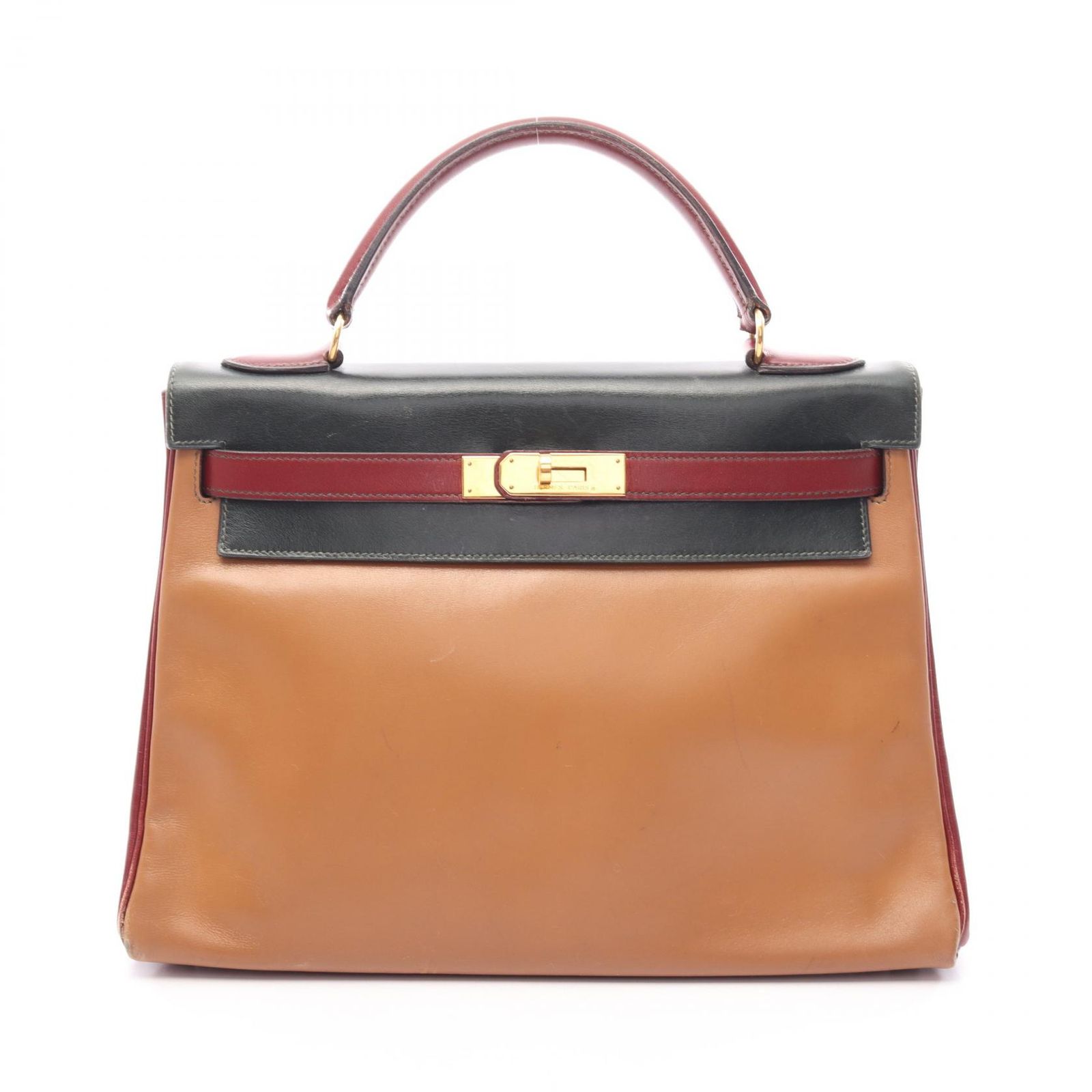 エルメス HERMES ハンドバッグ ケリー32 トリコロール ナチュラル ルージュアッシュ 内縫い 2WAY ルージュアッシュ/グリーン/ナチュラ カーフ（牛革） ケリー32 トリコロール ルージュアッシュ/グリーン/ナチュラル