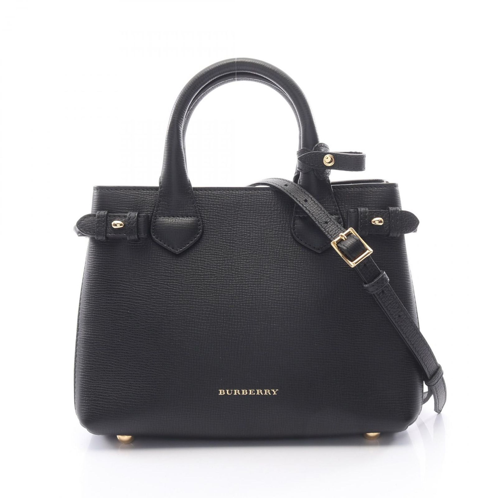 バーバリー BURBERRY ハンドバッグ スモールバナー 2WAY ブラック/チェック柄 レザー キャンバス バナー スモール 2wayトート レディース Used A