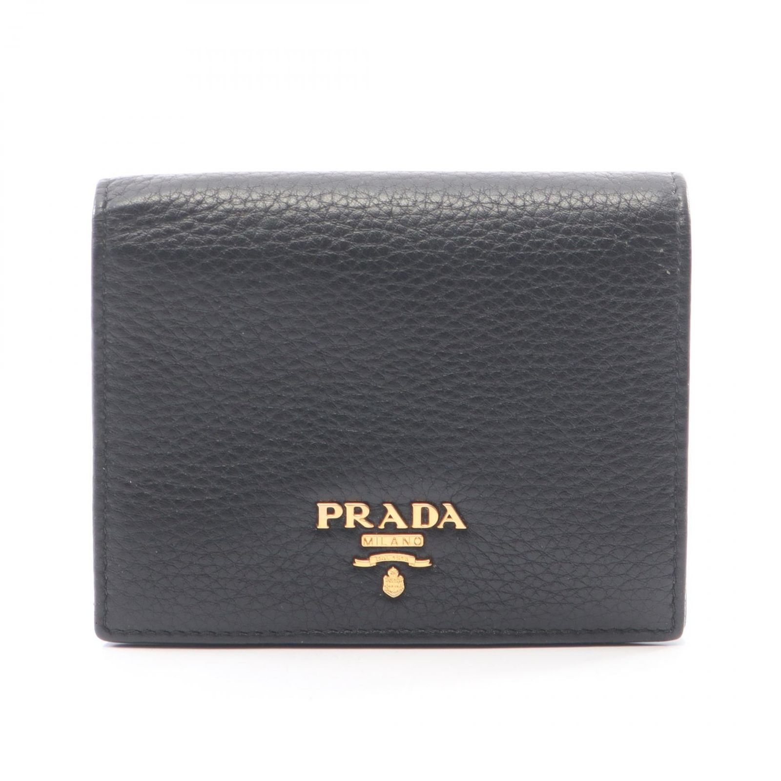プラダ PRADA 二つ折り財布 1MV204 ブラック レザー 二つ折財布 レディース Used A