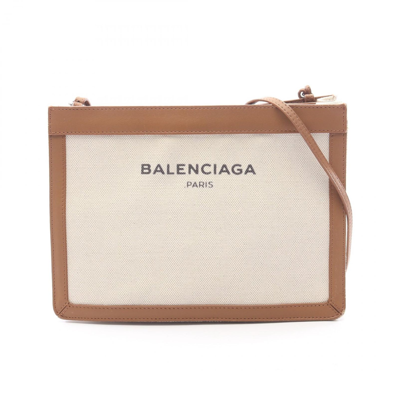 バレンシアガ BALENCIAGA ショルダーバッグ ネイビー ポシェット 339937 ナチュラル/ブラウン キャンバス レザー ネイビー ポシェット レディース Used A