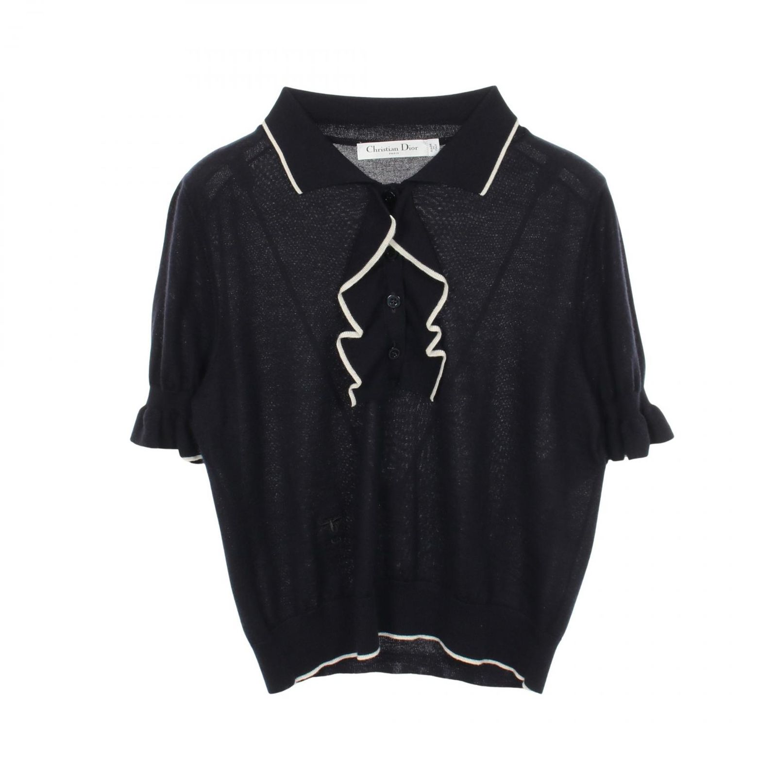 ディオール Dior ブラウス BEE刺繍 フリル 半袖 ニット 314S52AM102 カシミヤ シルク ニット レディース Used A